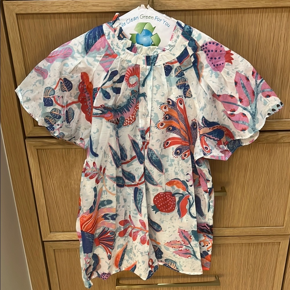 Banjanan Pink and Blue Flutter Sleeve Blouse